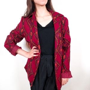 VTG KASPER Red Tribal Print Open Front Blazer